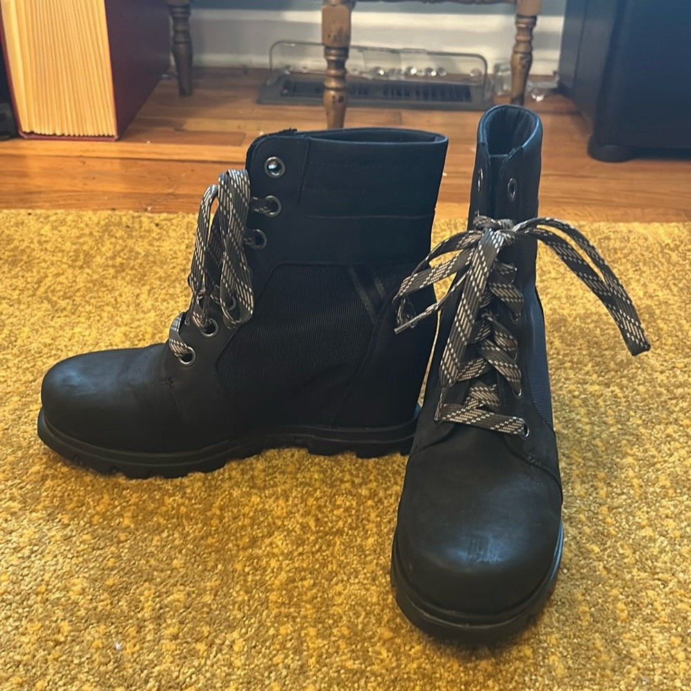 Sorel Black Combat Boots with Lace-Up Design